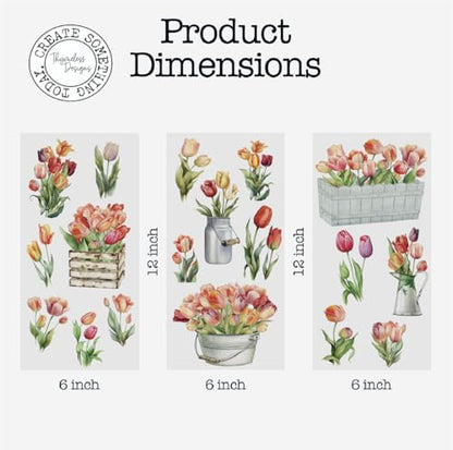 Rub on Transfers for Crafts and Furniture | 3 Design Sheets 6”x 12” | Home Decor Transfers | Furniture and Craft Decals | by Thymeless Designs (Tulips) - style: Tulips