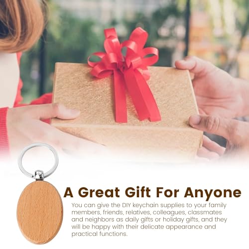 Blank Wood Keychains - Beech Wood DIY Craft Blanks for Engraving | 50 Pack