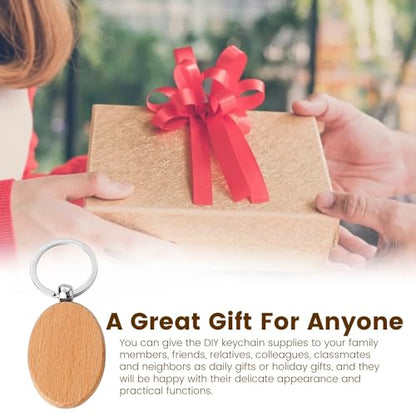 Blank Wood Keychains - Beech Wood DIY Craft Blanks for Engraving | 50 Pack