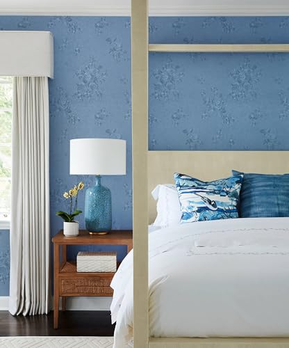 Erfoni Grey Blue Peel and Stick Wallpaper Floral Embossed Contact Paper - color: Blue, size: 17.7" x 197"