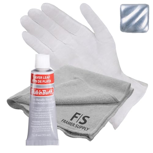 Rub n Buff Metallic Wax with Cotton Glove and 8" x 8" Cloth - Gilding Wax for a Smooth Adjustable Gloss Finish - Single 0.5oz/15ml Tube (Silver Leaf) - color: Silver Leaf