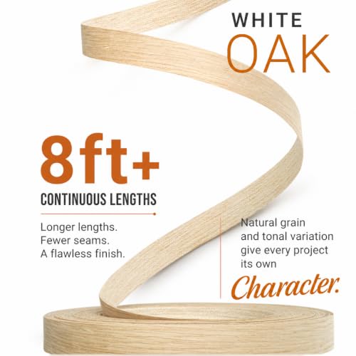 White Oak Edge Banding 3/4 Inch x 50 FT Roll - 8 FT+ Continuous Lengths - Pre-Glued Real Wood - Iron-On, Sanded Smooth Veneer Edging for Furniture & Large DIY Projects - color: White Oak, size: 3/4 in x 50 ft