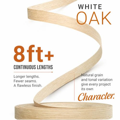White Oak Edge Banding 3/4 Inch x 50 FT Roll - 8 FT+ Continuous Lengths - Pre-Glued Real Wood - Iron-On, Sanded Smooth Veneer Edging for Furniture & Large DIY Projects - color: White Oak, size: 3/4 in x 50 ft