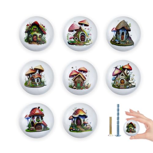 1.5" 8PCS Ceramic Vintage Unique Mushroom Nursery Cabinet Furniture Dresser Drawer Knobs and Pulls