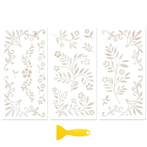 Peacoblue White Leaves and Flowers Rub On Transfers for Furniture 6"x12" - style: White Leaves and Small Flowers