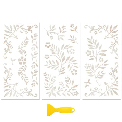 Peacoblue White Leaves and Flowers Rub On Transfers for Furniture 6"x12" - style: White Leaves and Small Flowers