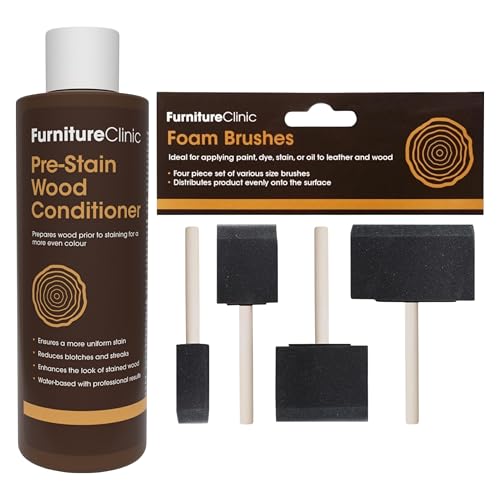 Furniture Clinic Pure Tung Oil for Wood 17 oz + Foam Brushes | for Stain, Varnish, Oil, Paint, Dye, Sealants, and More Finish & Seal | Natural, Stained, or Treated Wood | for Indoor/Outdoor Surfaces &