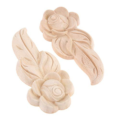 4Pcs Wood Appliques Onlays Wooden Carved Rose Carving Decals, Style B - size: Style B: 13x5.5cm/5.12"x2.17"