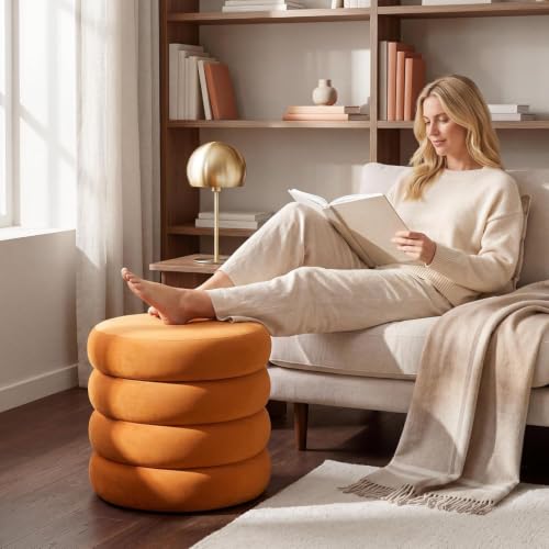 Compact Round Ottoman, Orange - color: Orange