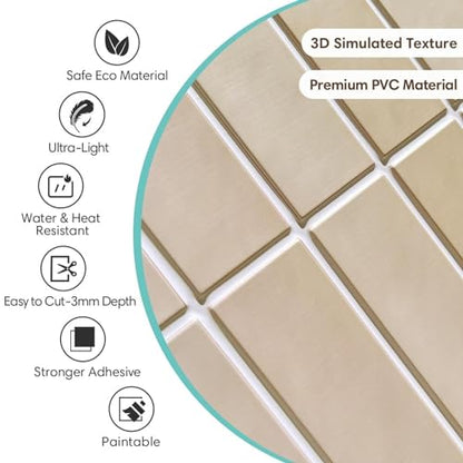 Commomy Peel and Stick Tile - 10 Pcs of 11.8'' x 11.8'' Vertical 3D Beige Peel and Stick Backsplash for Kitchen and Bathroom Interior Wall Tile(Matte Surface, Covers 10 sq.ft) - color: Modren Art
