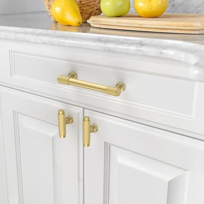Amerdeco 10 Pack Brushed Gold Knurled Cabinet Pulls 3 Inch(76mm) Hole Center Kitchen Cabinet Handles Drawer Pulls Cabinet Hardware ZH0034 - color: Brushed Gold, size: 3"/76MM Hole Center