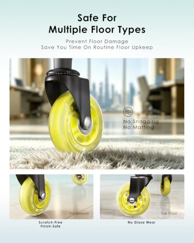 RidRed Gaming Chair Wheels - Heavy-Duty Office Chair Wheels - Replacement Rubber Casters- Universal Fit 3 Inch Chair Casters, Noise Free, Fits 98% Chair, for All Floor - color: Yellow