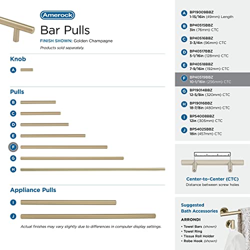 Amerock 10-1/16" Bar Pulls Golden Champagne Drawer Pull - color: Golden Champagne, size: 10-1/16 Inch (256 mm) Center-to-Center
