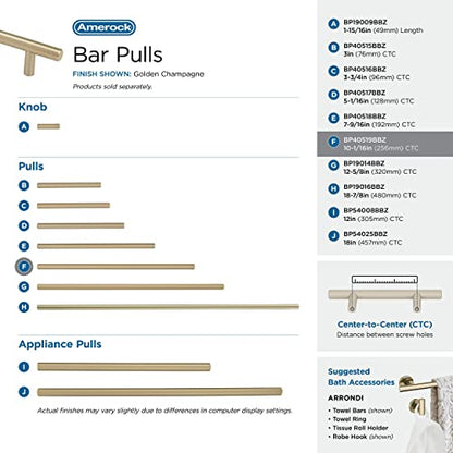 Amerock 10-1/16" Bar Pulls Golden Champagne Drawer Pull - color: Golden Champagne, size: 10-1/16 Inch (256 mm) Center-to-Center