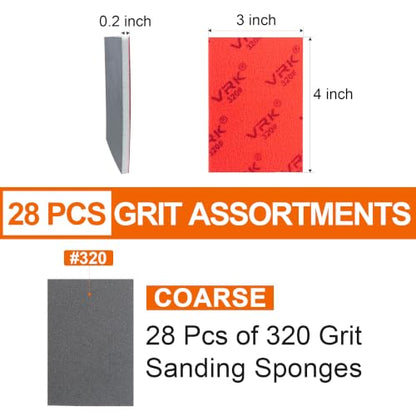 28 Pcs 320 Grit Sanding Sponge,Ultra Fine Sandpaper,Soft Foam Hand Sander Block Wet Dry Sanding Pads for Automobile Wood Furniture Metal Drywall Polishing - style: 320 Grit 28PCS