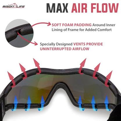 BISON LIFE Mirage Blue Mirror Lens vented Safety Goggles, ANSI Z87.1, 1Pack - color: Blue Mirror