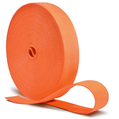 CooBigo 12 Yards Webbing 3/4" & 1" & 1.5" & 2" Polypropylene Webbing Strap 3/4 Inch 1 Inch 1.5 Inch 2 Inch Wide Webbing Strapping for Bags/Lawn Chair/Pool Solar Cover DIY Crafting - color: Orange, size: 1"- 12 Yards
