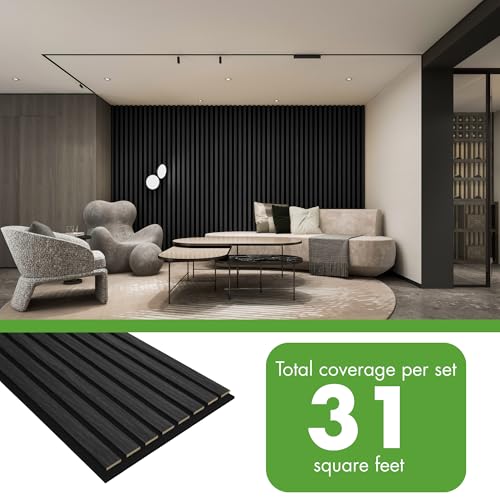 Art3d 12" x 93" Acoustic Wood Slat Wall Panel, 4pcs, 31 sq.ft, Grey Oak - color: Grey Oak, size: 12" x 93"