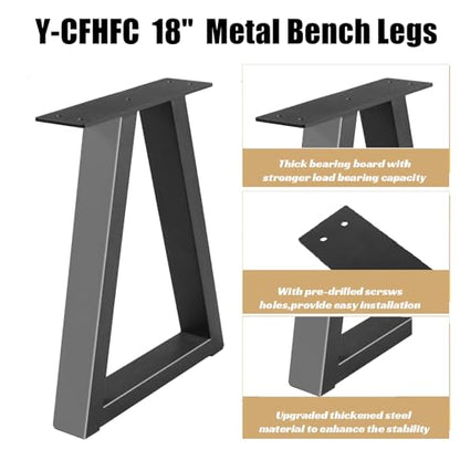 18” Metal Table Legs, Trapezoid Bench Legs, Heavy Duty Metal Desk Chair Dining & Coffee Table Feets, DIY Furniture Feets (H18” x W12.3”) - color: Black, size: 18 '' Trapezoid