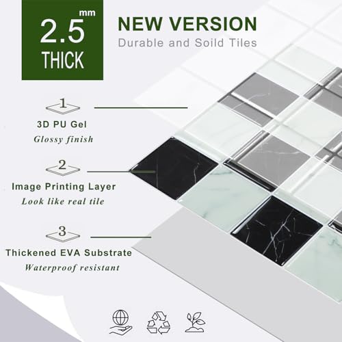 STICKGOO 10 Sheets Peel and Stick Backsplash - 9" x 9" 3D Adhesive Peel and Stick Tile Backsplash for Kitchen&Bathroom - color: White,Black