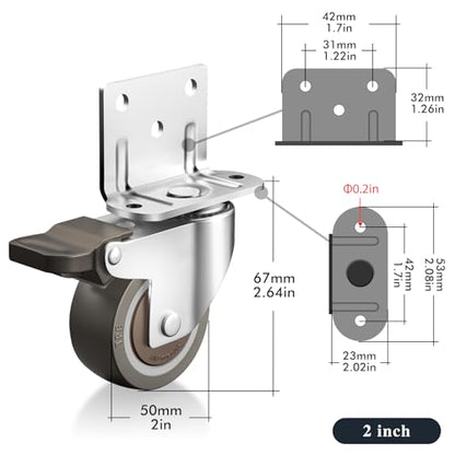 Side Mount Casters, 2 Inch Furniture Wheels, L-Shaped Rubber Casters Set of 4, 360-Degree Locking Swivel Top Plate Castor Wheels for Furniture, Baby Bed, Kitchen, Cabinet, Table - style: 2 Inch