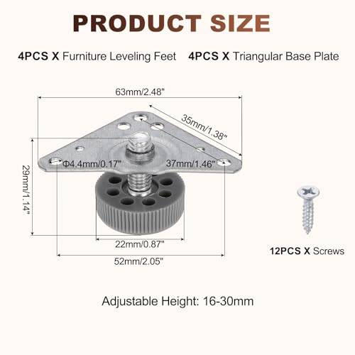 uxcell 4pcs Furniture Leveling Feet Adjustable Metal Feet (29x18x28mm) - size: 29 x 18 x 28mm