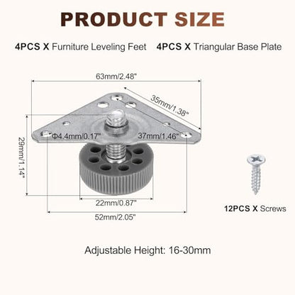 uxcell 4pcs Furniture Leveling Feet Adjustable Metal Feet (29x18x28mm) - size: 29 x 18 x 28mm
