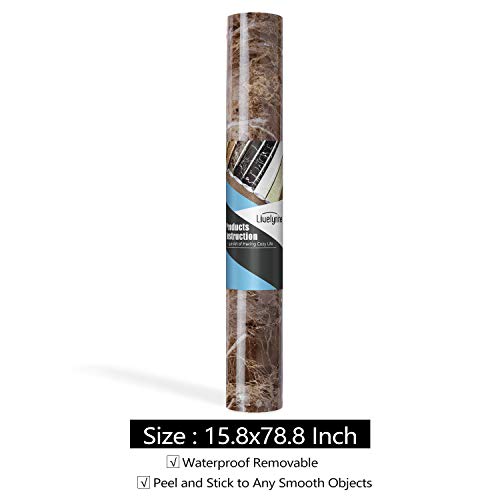 Livelynine Peel and Stick Countertops 15.8x197 Marble Wallpaper for Bathroom Self Adhesive Counter top Covers Renter Friendly Countertop Contact Paper Waterproof Kitchen Vinyl Wrap Desk Cover Table - color: Coffee Marble, size: 15.8" x 197"
