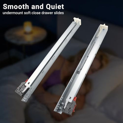 1 Pair 21 Inch Undermount Drawer Slides, Self Soft Close Full Extension Drawer Rails Concealed Drawer Runners Adjustable Locking Devices Mounting Brackets Screws Included - size: 21 Inch