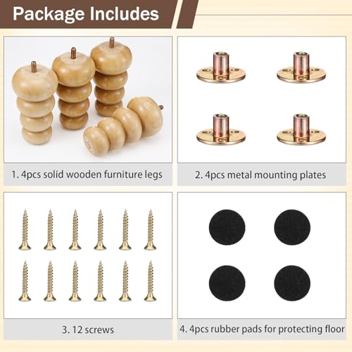 4 Pack Wood Bun Feet 5 Inch, Natural Dresser Legs for Sofa Cabinet - color: Natural, size: 5 Inch