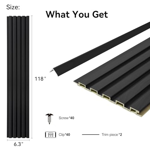 Slat Wall Panel 8-Pack, 118’’x6.3’’, Black - size: 118’’x6.3’’-Black