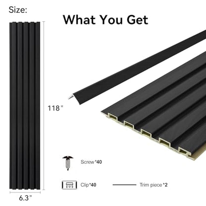 Slat Wall Panel 8-Pack, 118’’x6.3’’, Black - size: 118’’x6.3’’-Black