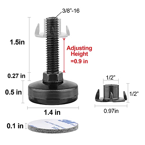 Anwenk Furniture Levelers Heavy Duty Furniture Leveling Feet Adjustable Leg Levelers for Cabinets Sofa Tables Chairs Raiser, Support 2640LBs, T- Nut Kit 3/8”-16 Thread, Large Base - 8 Pack,Black - color: Black 8-pack