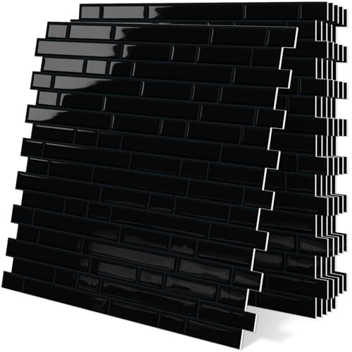 Black Peel and Stick Backsplash 3D Self Adhesive Wall Tile 10 Sheet - color: Black