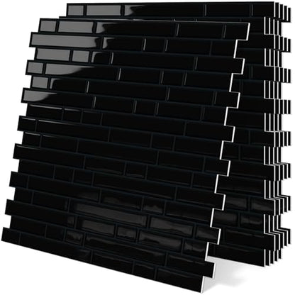 Black Peel and Stick Backsplash 3D Self Adhesive Wall Tile 10 Sheet - color: Black