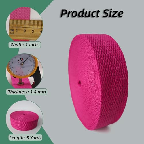 Cotton Webbing 1 Inch 5 Yards for Bag Strap Sewing Crafts, Rose - color: Rose