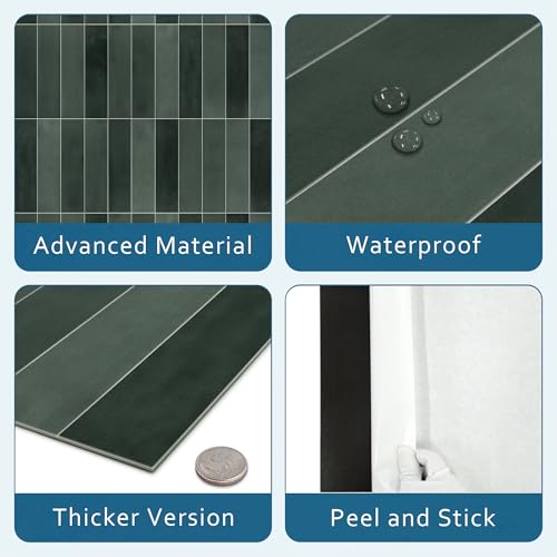 16-Sheet Peel and Stick Backsplash Tile, 9" x 9" Stacked 3D Handmade Looks Square Self Adhesive Wall Tiles for Kitchen Bathroom, Green Mixed - color: Green Mixed, size: Stacked