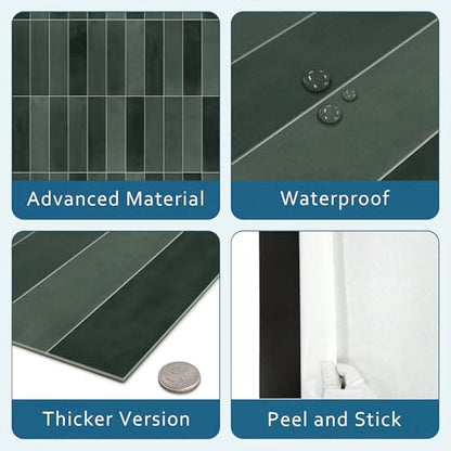 16-Sheet Peel and Stick Backsplash Tile, 9" x 9" Stacked 3D Handmade Looks Square Self Adhesive Wall Tiles for Kitchen Bathroom, Green Mixed - color: Green Mixed, size: Stacked