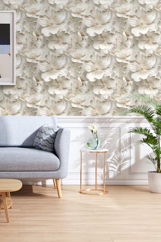 Peel and Stick Wallpaper Gray Yellow Gradient Floral Accent - color: Cream&Light yellow, size: 17.7" x 118"