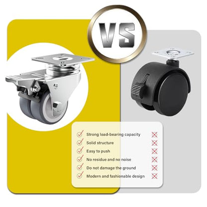 2" Double Wheel Casters with Brake (4 Pack) - color: Grey