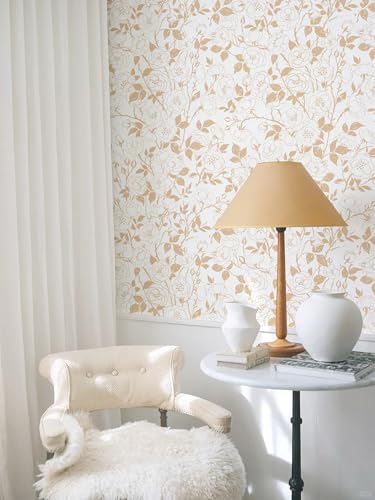 16.9in x118in Rose Floral Peel and Stick Wallpaper Yellow Brown Wallpaper - color: Yellow Rose
