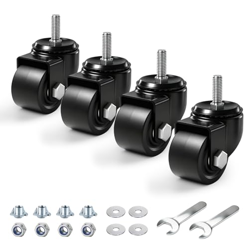 2 Inch Casters Set of 4, Threaded Stem 3/8"-16x1 (Diameter 3/8", Length 1"), Heavy Duty Swivel Industrial Caster Wheels Load 2200lbs, Low Profile Castor for Furniture and Workbench - style: 2″