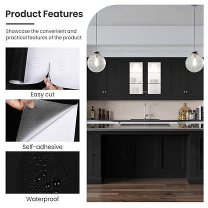 Peel and Stick Wallpaper Black Contact Paper for Cabinets and Drawers - color: Black, size: 15.7" x 118"