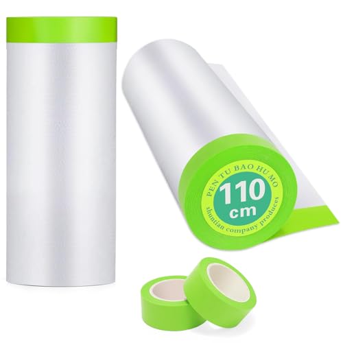 Pre-Taped Masking Film for Painting - 44" x 66'Painters Plastic roll,with Automotive Paint Tape,Decoration Painters Plastic,Windows and Furniture Protection (2 Rolls) - size: 44in x 66ft 2Rolls