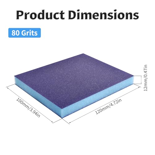 6 Pcs Sanding Sponge, 80 Grit, Wet Dry, Double Sided, Blue - size: 80 Grits