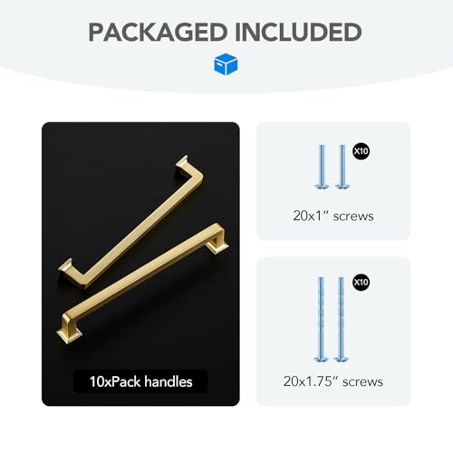 HOME EDIT Brushed Gold Cabinet Handles Zinc Pulls 7 Inch 10 Pack - color: Brushed Gold, size: 7 inches Hole Center