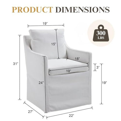 Slipcovered Dining Chairs with Arms, Set of 2, Beige