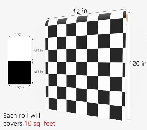 Decotalk Checkered Peel and Stick Wallpaper for Kitchen Backsplash Wall Paper Black and White Checkerboard Decor for Wall Cabinets Bathroom Removable Contact Paper Checkered Stick on Tile 120x12 Inch - size: 12" x 120"
