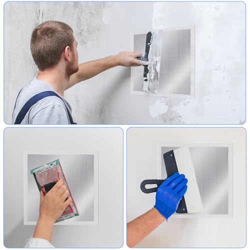 4 Pcs 12 Inch Drywall Repair Kit Self Adhesive Mesh Drywall Repair Patch Set with Scraper Heavy Duty Metal Dry Hole Patch Tools for Large Holes Wall Ceiling Tool(Scraper and 2 Pcs Sandpaper)