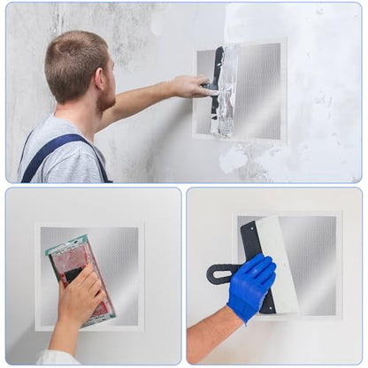 4 Pcs 12 Inch Drywall Repair Kit Self Adhesive Mesh Drywall Repair Patch Set with Scraper Heavy Duty Metal Dry Hole Patch Tools for Large Holes Wall Ceiling Tool(Scraper and 2 Pcs Sandpaper)